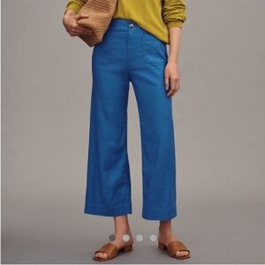 New Anthropologie Maeve Colette Linen Cropped Wide-Leg Pants Blue 29T Tall